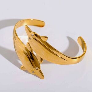 Gold Dolphin Cuff Bracelet - Women's Statement Jewelry